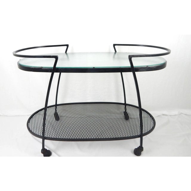 Black 1950s Mid-Century Iron Bar Cart After Woodard For Sale - Image 8 of 11