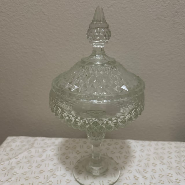 Glass Vintage Indiana Glass Diamond Point Footed Candy Dish For Sale - Image 7 of 7