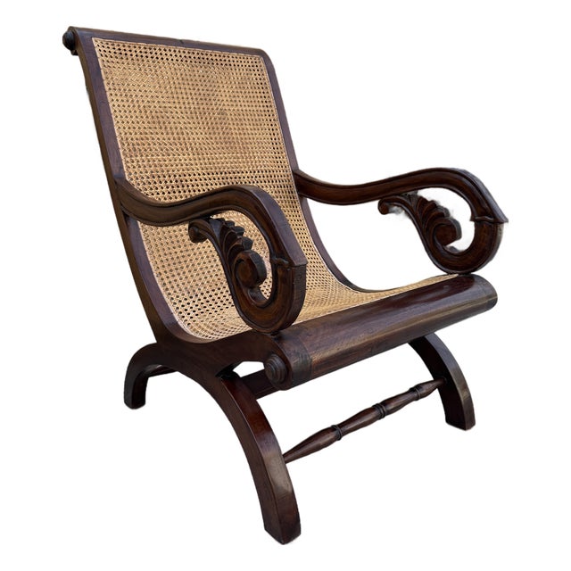 Vintage British Colonial Caned Plantation Chair For Sale