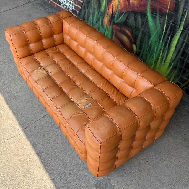 Animal Skin Josef Hoffman "Kubus" Sofa for Wittman Mid-Century Modern Tufted Leather For Sale - Image 7 of 12