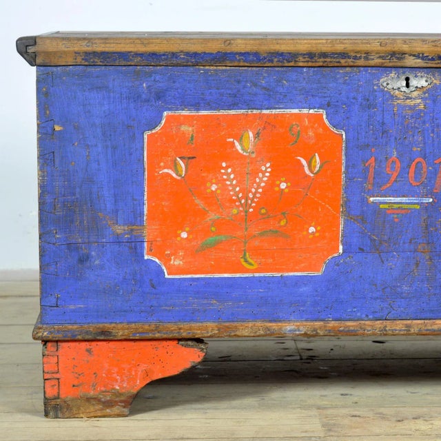 Folk Art Wedding Chest, 1901 For Sale - Image 9 of 13