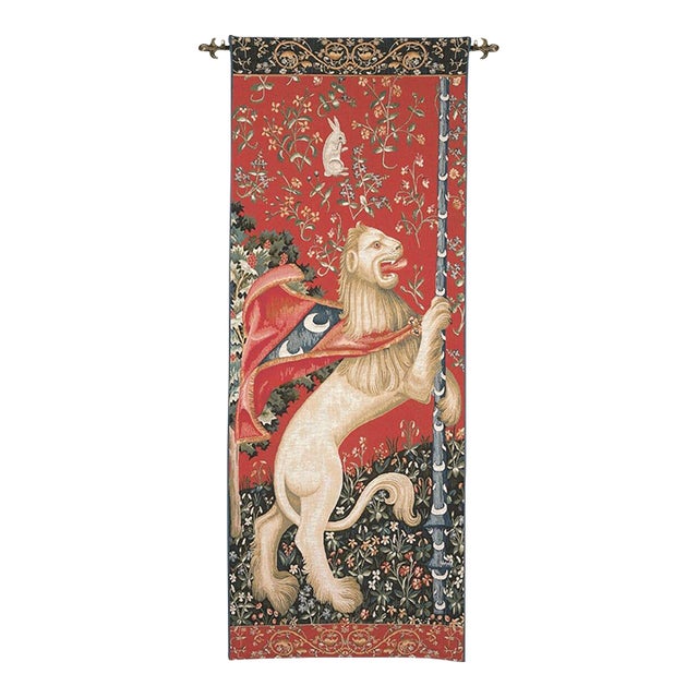 Lion Portiere Loom Woven Tapestry - 120x48cm (3'11"x1'7") - Requires Rod Size 1 For Sale