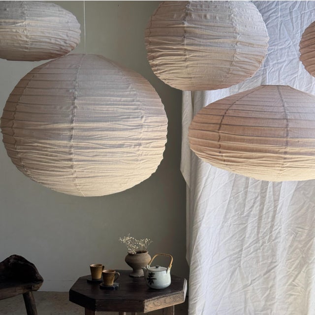 Japanese Pendant Light in Rattan and Natural Linen For Sale - Image 11 of 18