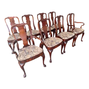 Set of 8 Hickory Chair Furniture Company Flame Mahogany Queen Anne Dining Chairs - Vintage Late 20th Century