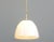- Opaline glass with a slight concave and point on the underneath - Semi opaque underside glass - Brass monks cap top -...