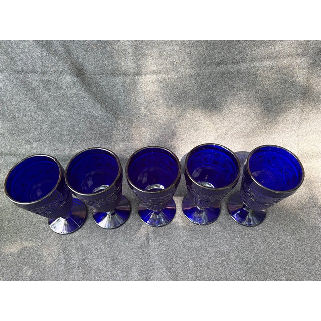 Vintage Cobalt Blue Goblets Set of 5 For Sale - Image 13 of 16