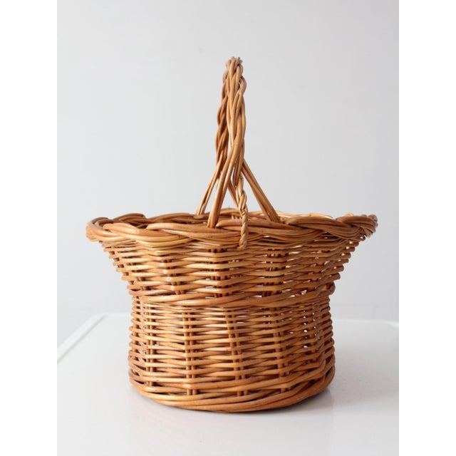 Vintage Round Wicker Gathering Basket With Handle For Sale - Image 13 of 13