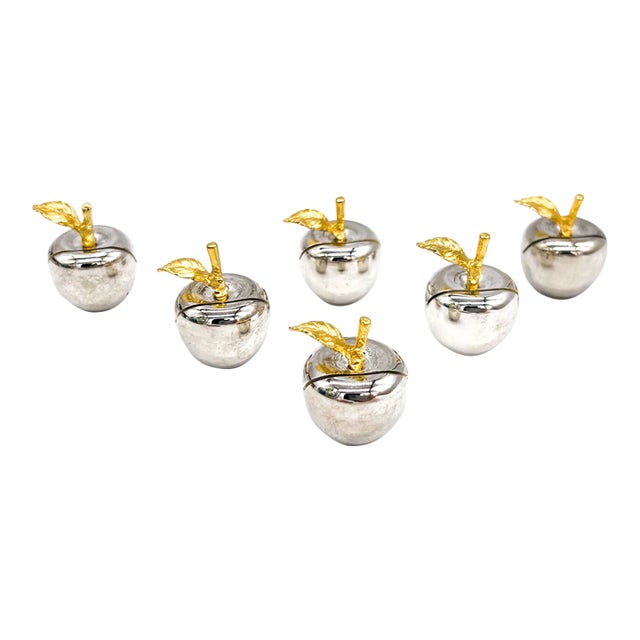Vintage Silver Plate and Gold Tone Apple Place Card Holders - Set of 6 For Sale
