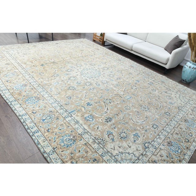 1970s Vintage Persian Handmade Wool Cotton Beige Area Rug For Sale In San Francisco - Image 6 of 11