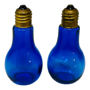 1970's Petite Cobalt Blue Lightbulb Salt and Pepper Shakers | Mid Century Blue Glass Kitchen Decor | Retro Novelty Gift