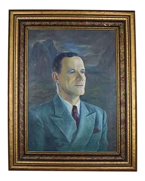Large Mad Men Style Framed Portrait Painting of a Man on Canvas - Signed - 1960s
