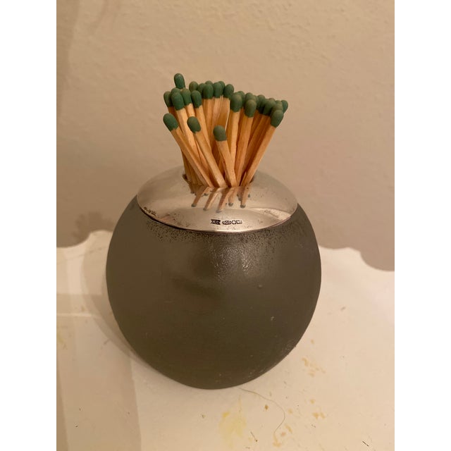 English Large English Sterling Silver & Frosted Glass Match Striker For Sale - Image 3 of 3