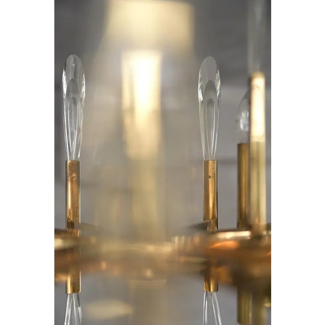 Gaetano Sciolari Italian Brass & Glass Icicles Chandelier by Gaetano Sciolari, 1970s For Sale - Image 4 of 18