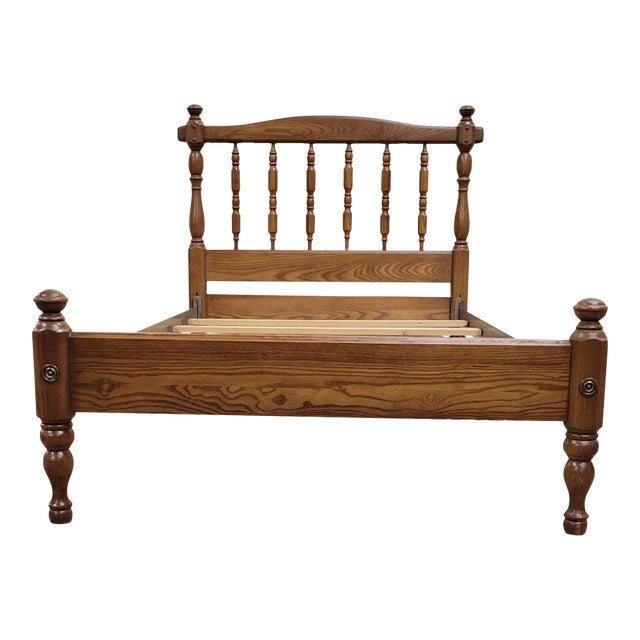 Vintage Twin Size Oak Low Poster Bed For Sale