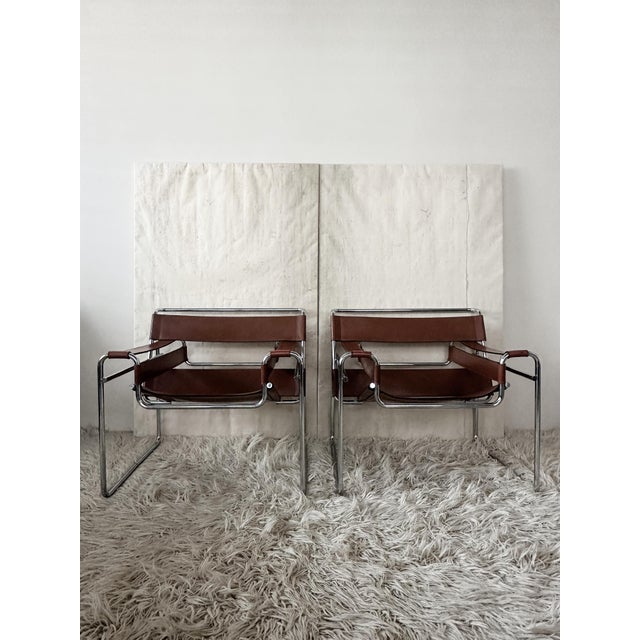 Wassily B3 Armchairs in Cognac Leather by Marcel Breuer, 1980s, Set of 2 For Sale - Image 14 of 14