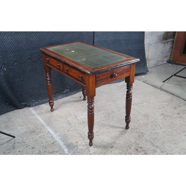 Early 19th Century Antique Victorian William IV Mahogany Tooled Leather Writing Table Desk Console For Sale - Image 5 of 16