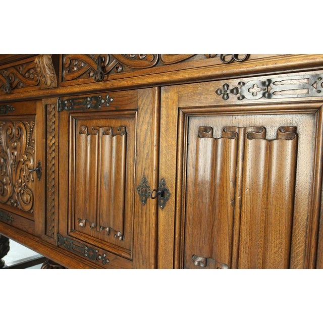 Neo-Renaissance Spanish Large Carved Oak Buffet, 1950 For Sale - Image 11 of 18