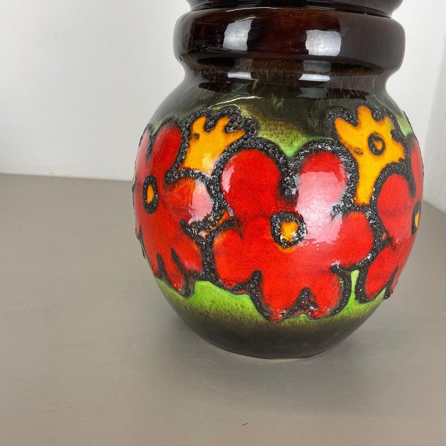 1970s Large Fat Lava Multi-Color Floral Floor Vase from Scheurich, 1970s For Sale - Image 5 of 16