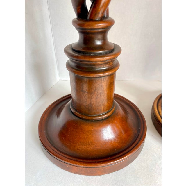 Theodore Alexander Pair of Theodore Alexander Barley Twist Extra Tall Wood Candlestick Holders For Sale - Image 4 of 9