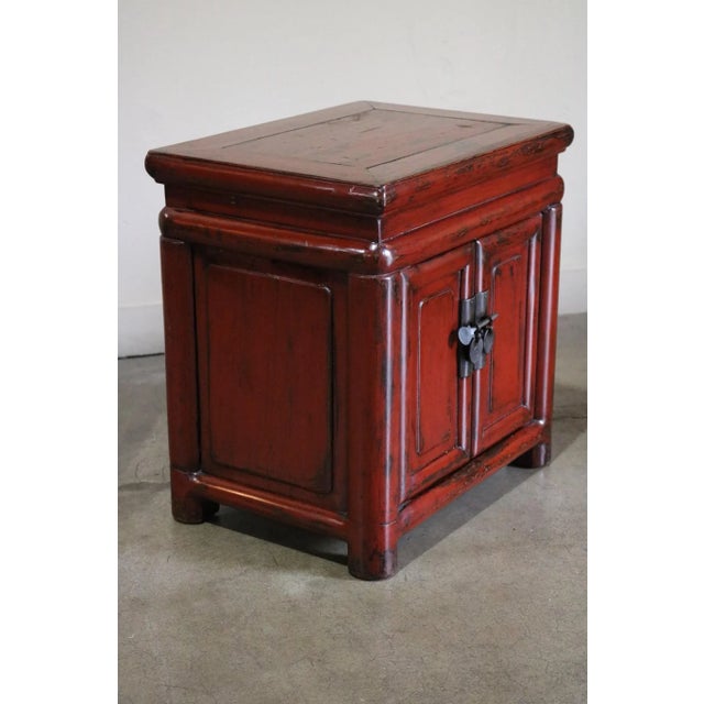 Asian Antique Late 20th Century Red Lacquered Nightstand For Sale - Image 3 of 7
