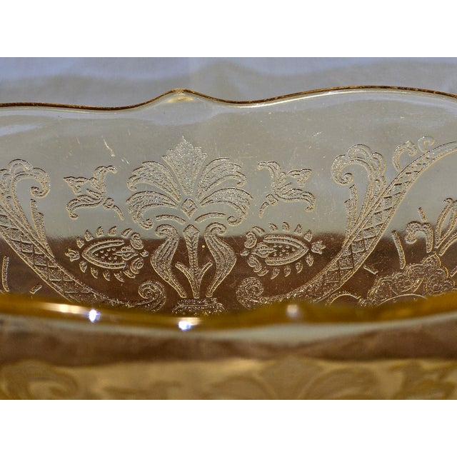 Glass Vintage Lancaster Glass “Landrom” Topaz Etched Bowl With Handles – Depression Era For Sale - Image 7 of 10
