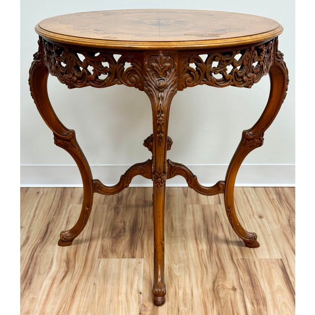 French Antique Round French Louis XV Style Carved Wood Center Table For Sale - Image 3 of 13