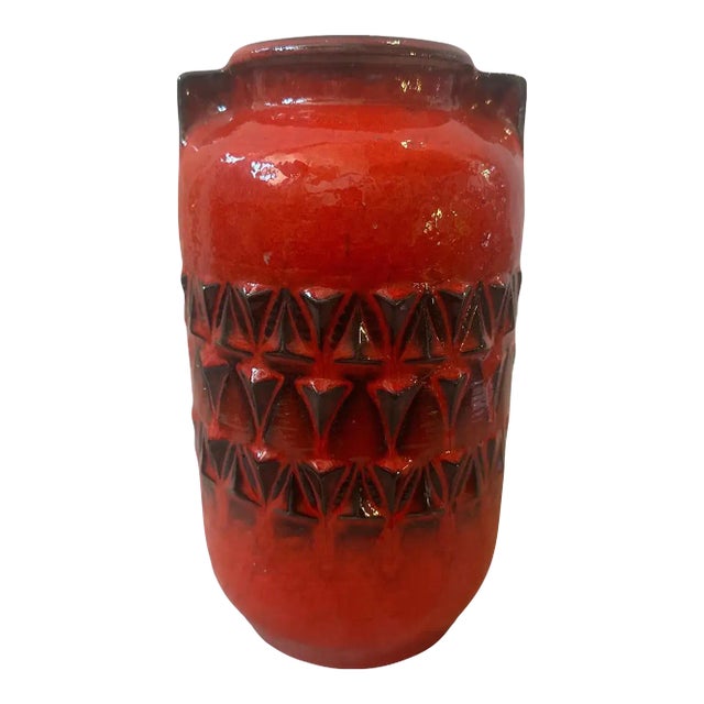 1970s Fat Lava Red and Black Ceramic German Vase For Sale
