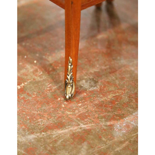 Pair of Mid-Century French Louis XV Walnut Marquetry Marble-Top Nightstands For Sale - Image 12 of 13