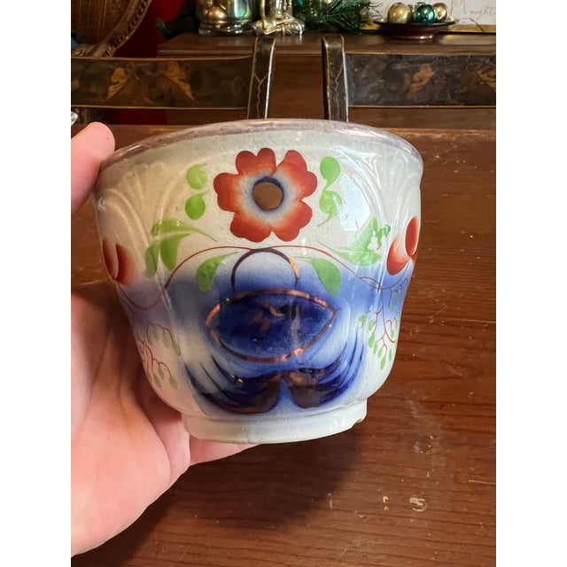 Ceramic A Fine and Rare Antique Flow-Blue Gaudy Decorated Ironstone Waste Bowl, Staffordshire, England 1840's For Sale - Image 7 of 15