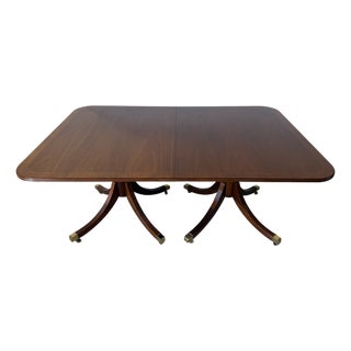 Vintage Baker Furniture Georgian Style Double Pedestal Extension Dining Table For Sale