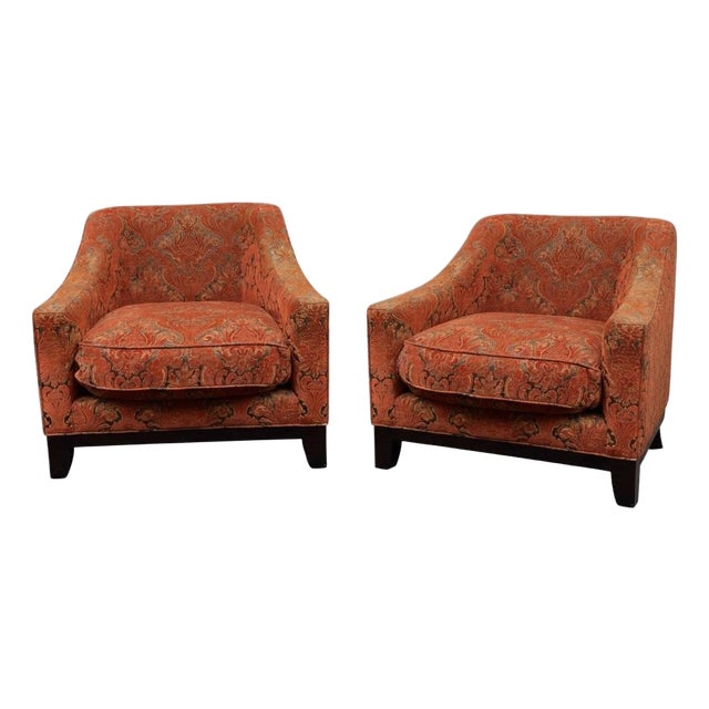 20th-C. Art Deco Style Club Chairs in Paisley by Baker Furniture - Pair For Sale