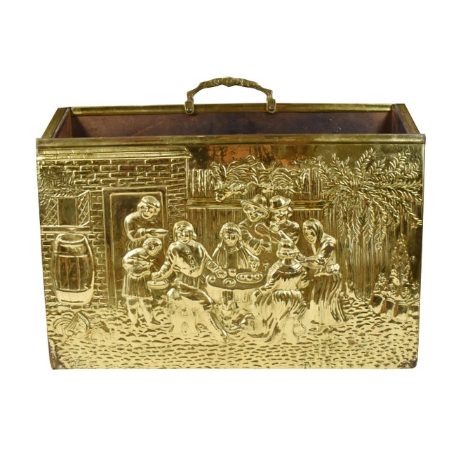 Vintage England Scene Embossed Brass and Wood Magazine Holder Rack by Lambard For Sale - Image 11 of 11