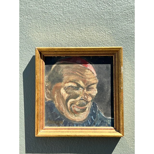 Wood Vintage Original Oil Portrait of Man For Sale - Image 7 of 12