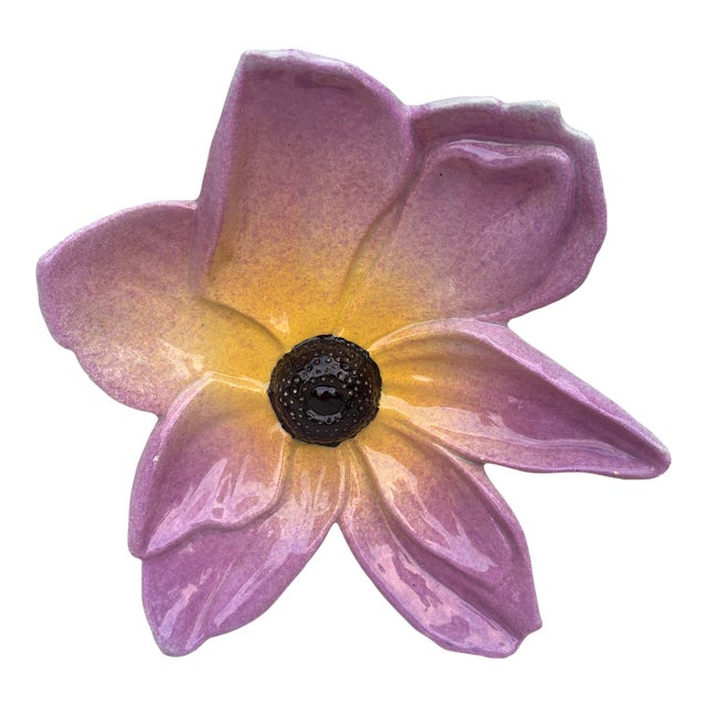 French Majolica Pink Lily Wall Pocket Mont-Chevalier Castel Circa 1900 For Sale