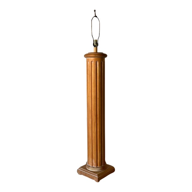 Hollywood Regency Carved Wood Column Floor Lamp For Sale