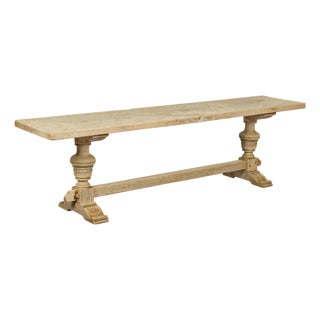 French 19th Century Bleached Walnut Bench with Turned Legs and Cross Stretcher For Sale