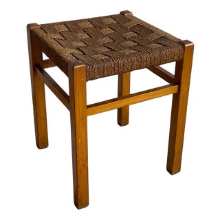 Scandinavian Modern Stool with Woven Sisal Cord Seat, 1960s For Sale