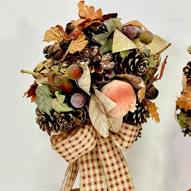 Wood 1980s Vintage Rustic Arts & Crafts Fall Mantel Centerpiece Topiaries - A Pair, Thanksgiving. For Sale - Image 7 of 14