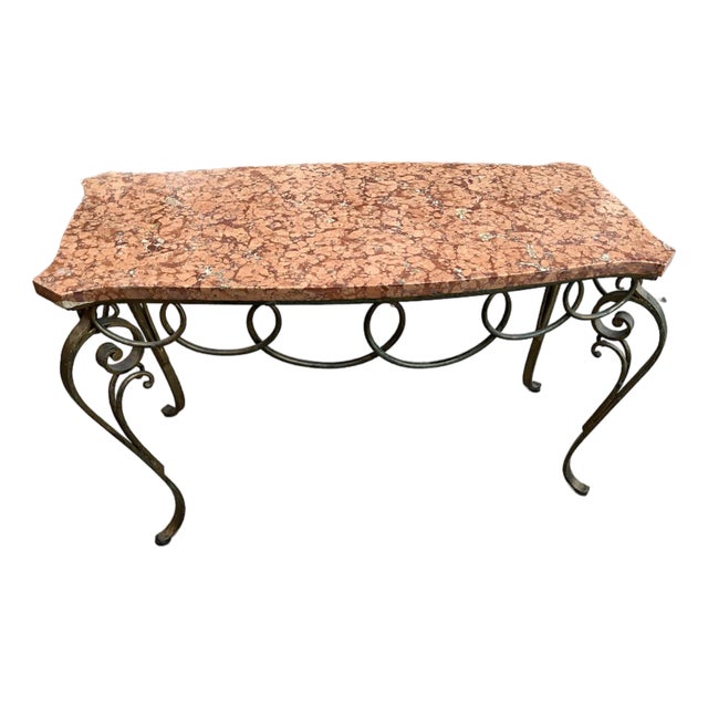 1950s French Iron Coffee Table With Marble Top For Sale
