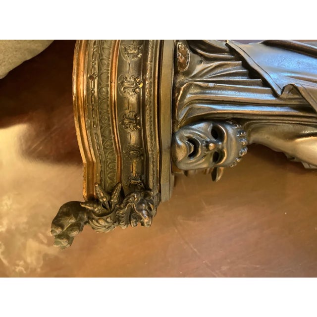 Gothic Mid 20th Century Large Neoclassical Allegorical Figure With Tragedy Mask, Bronze-Finished Spelter Sculpture For Sale - Image 3 of 18