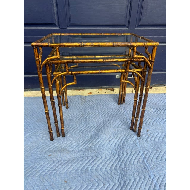 Faux Bamboo Burnished Gilt Nesting Tables, Set of Three For Sale - Image 13 of 18