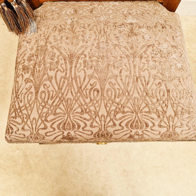 Brown Vintage Renaissance Revival Carved Oak Chairs with Liberty Damask and Regal Tassels, 1970s, Set of 2 For Sale - Image 8 of 14