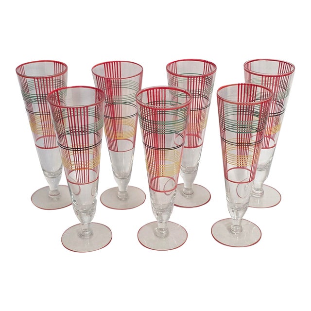 Mid 20th Century Art Deco Pilsner Beer Glasses - Set of 7 For Sale