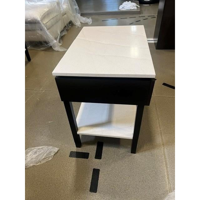 Custom Oak Espresso Nightstands With Limestone Top & Shelf – Modern Organic Bedside Tables For Sale - Image 9 of 10