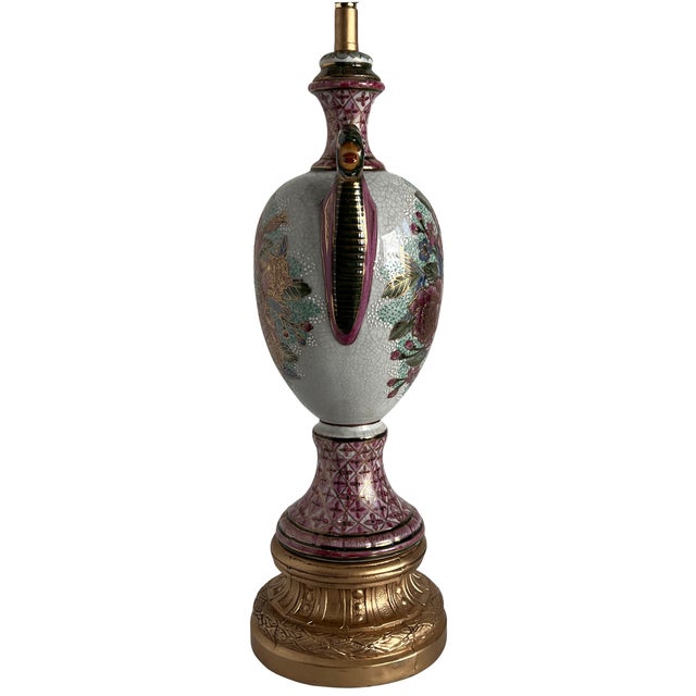 Early 20th Century Vintage Japanese Moriage Floral Porcelain Vase Table Lamp For Sale - Image 5 of 16