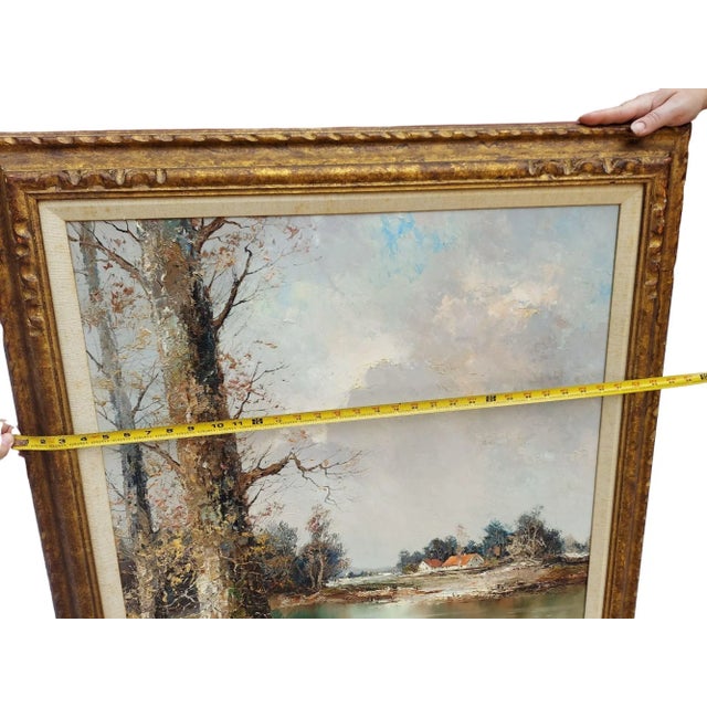 Blue Mid 20th Century Impressionist Style Rustic Landscape Oil Painting by Willi Bauer, Framed For Sale - Image 8 of 13