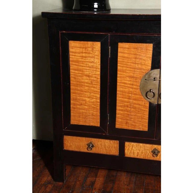Asian Late Qing Dynasty Black Lacquer and Burl Wood Cabinet With Accordion Doors For Sale - Image 3 of 11