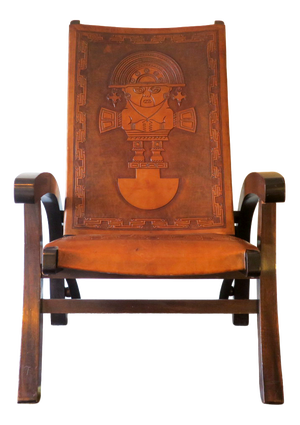 Tihuanaco Teak and Tooled Leather Folding Chair by Angel I. Pazmino for Muebles de Estilo, Ecuador, 1970s