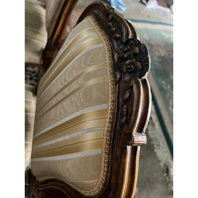 Pair Walnut French Louis Accent Side Chairs Silk Fabric For Sale - Image 9 of 9