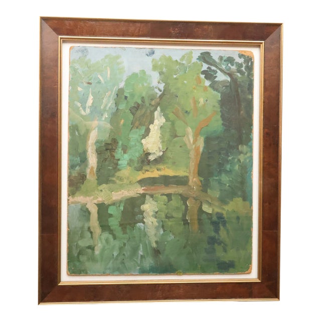 20th Century French Green Forrest Painting For Sale